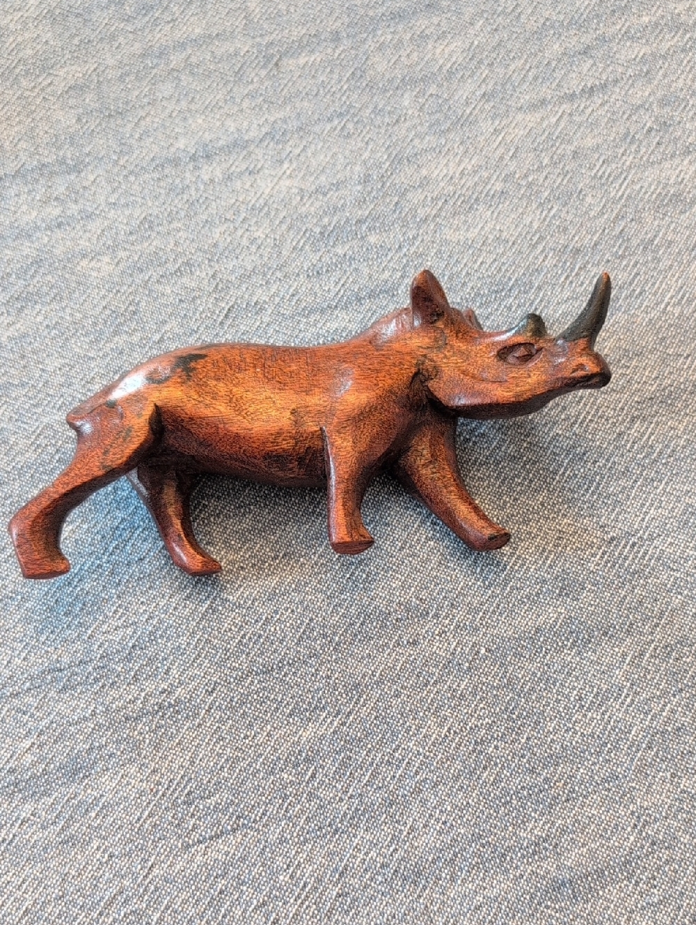 Hand Carved Wooden Rhino Figurine - Brown